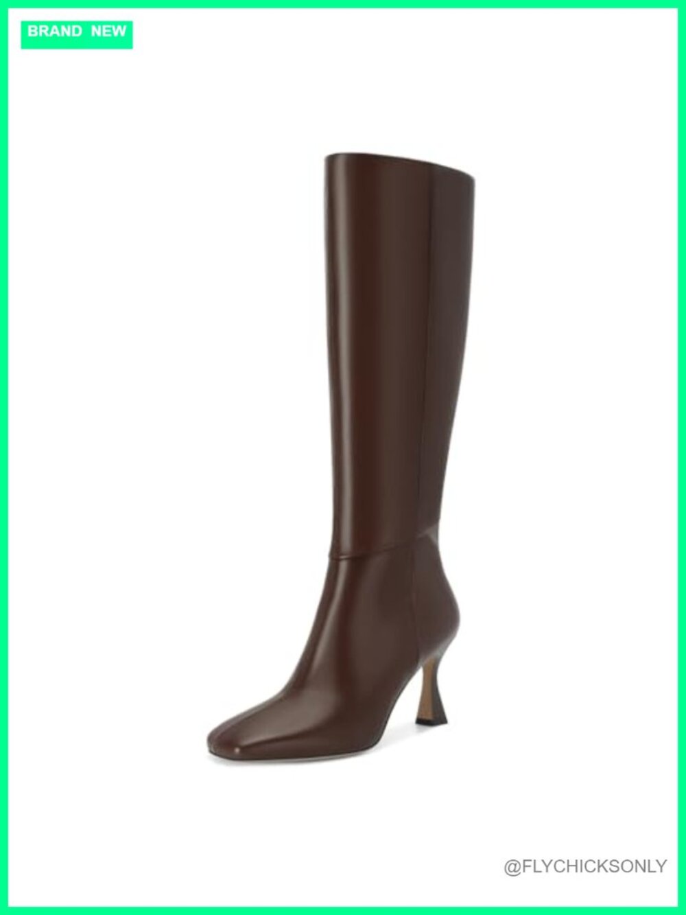 Faux Leather Knee High Boots Kitten Heel Square Toe Side Zip Dress Boots